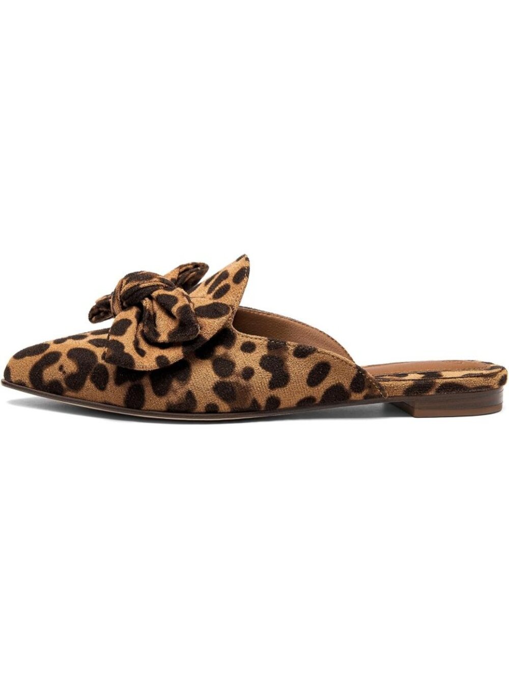 Women's Leopard Suede Slip On Closed Pointed Toe Loafers Flats Mules & Clogs - Picture 2 of 3